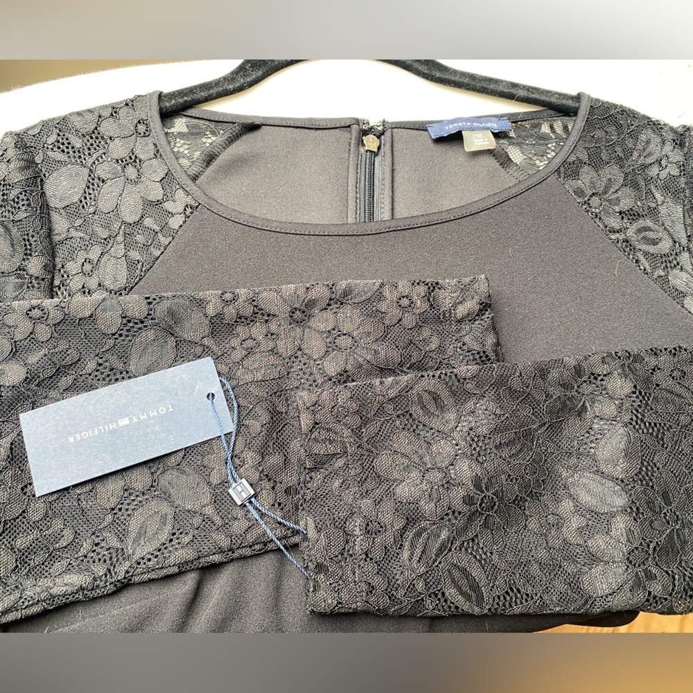 NWT Tommy Hilfiger Little Black Dress Lace Long Sleeves Size 14 - Picture 8 of 16